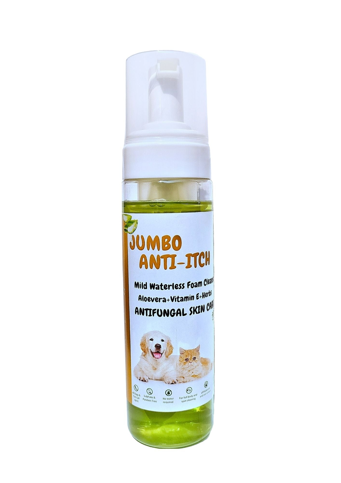 Jumbo Anti-Itch Waterless Cleanser Anti Fungal Skin Care(Aloevera & Vitamin E & Herbs) 220 ml